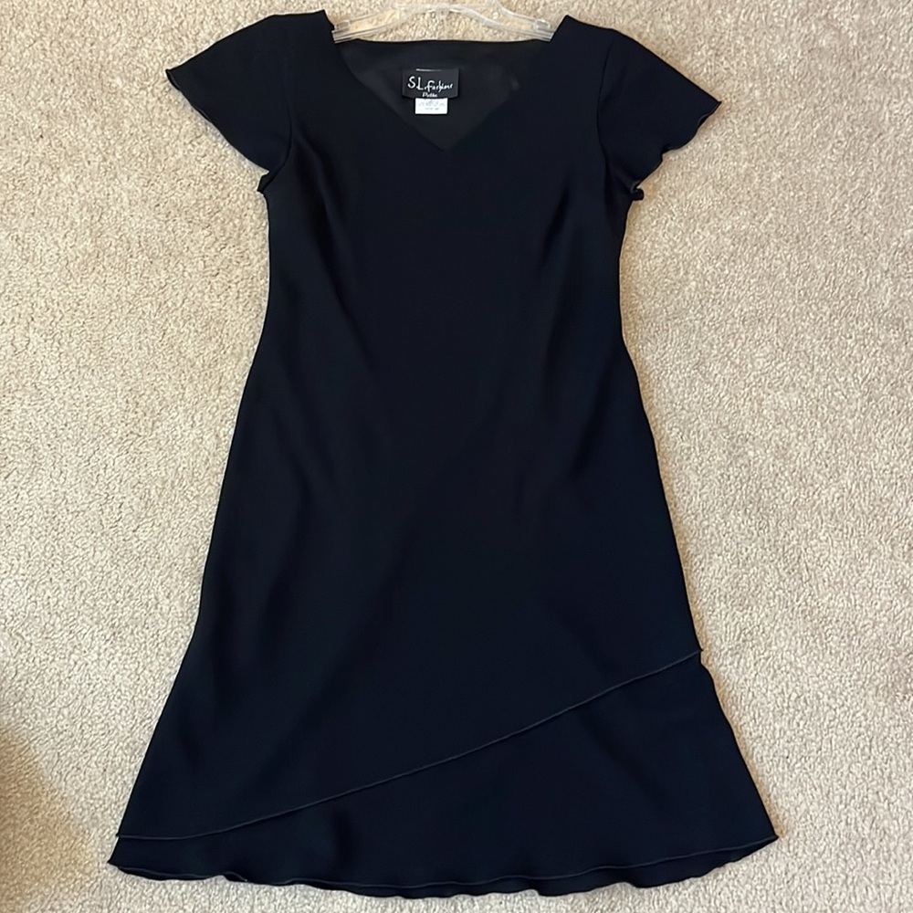 S.L. Fashions Women’s Petite Black Asymmetrical Dress - Size 6P